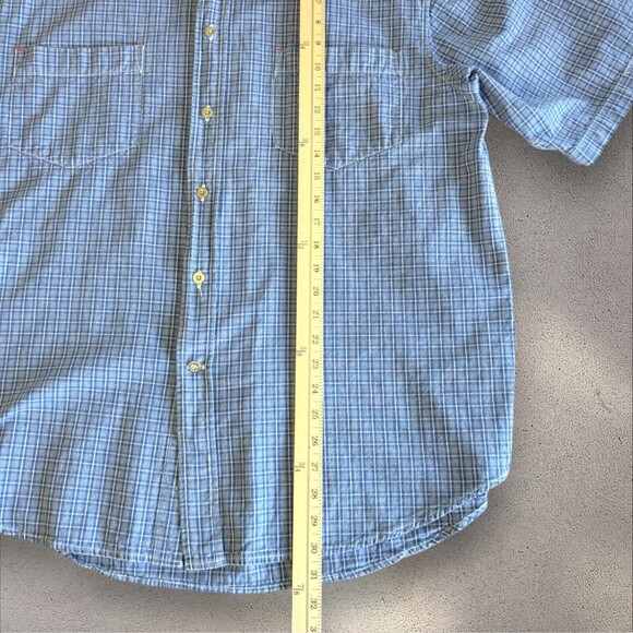Wrangler HERO Blue Plaid Short Sleeve Button Up Shirt Menswear Casual LARGE - Picture 8 of 9